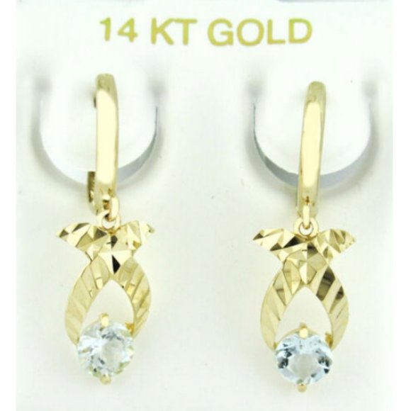 GENUINE 1.10 Cts AQUAMARINE DANGLING EARRINGS 14K GOLD